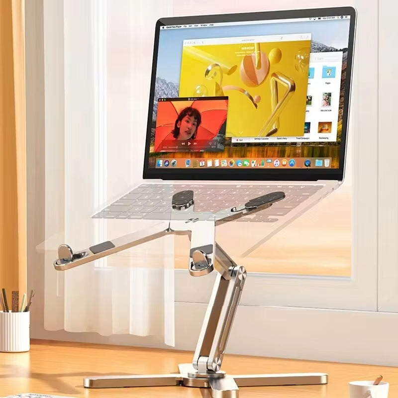 Portable Aluminum Alloy Tablet and Laptop Stand - Foldable Telescopic 360° Rotating Desktop Holder for Ergonomic Use