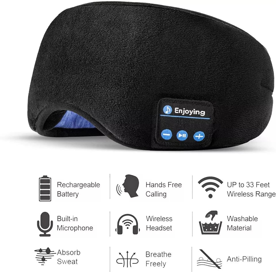 Bluetooth Sleeping Headphones Eye Mask – Soft, Wireless, Comfortable Earphones for Relaxing Sleep & Travel!