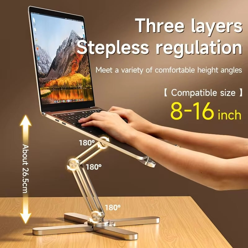 Portable Aluminum Alloy Tablet and Laptop Stand - Foldable Telescopic 360° Rotating Desktop Holder for Ergonomic Use