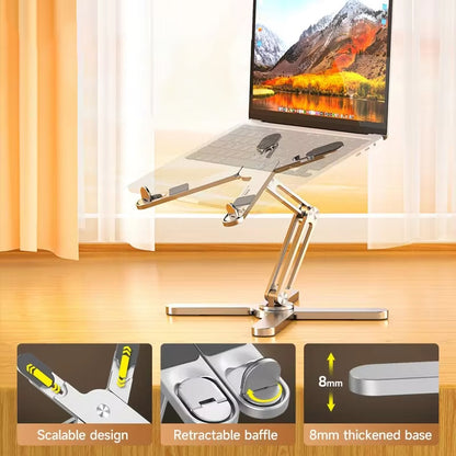 Portable Aluminum Alloy Tablet and Laptop Stand - Foldable Telescopic 360° Rotating Desktop Holder for Ergonomic Use