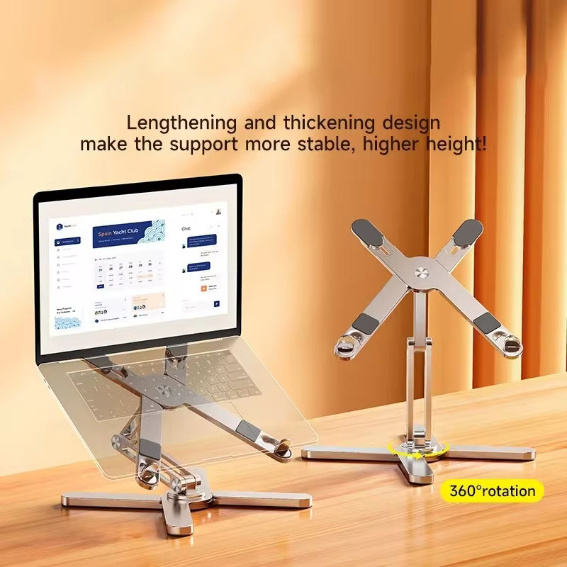 Portable Aluminum Alloy Tablet and Laptop Stand - Foldable Telescopic 360° Rotating Desktop Holder for Ergonomic Use