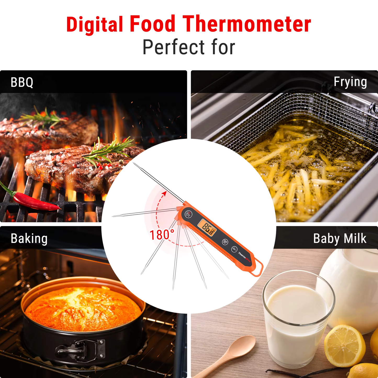 ThermoPro Digital Instant Read Meat Thermometer for Grilling Waterproof Kitchen Food Thermometer with Calibration & Backlight Smoker Oil Fry Candy Thermometer